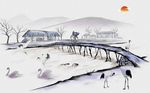 现代白鹤手绘风景背景墙