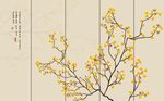 银杏手绘工笔花鸟背景墙