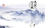 水墨高山飞鹤背景墙