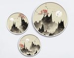 淡雅水墨手绘意境山水装饰画