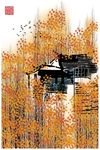 中国风水墨淡彩民俗风景装饰画