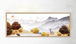 中国风水墨山水麋鹿浮雕装饰画