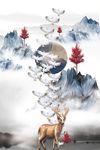 意境山水飞鸟麋鹿装饰画