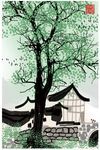 中国风水墨淡彩民俗风景装饰画