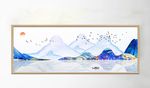 唯美水墨山水飞鸟风景装饰画