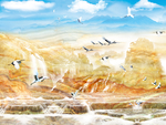 大理石山水飞鸟创意艺术玄关屏风