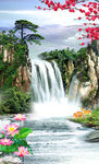 中式风景画流水生财梅花山水玄关