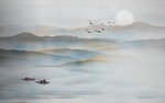 山水新中式水墨玄关屏风背景底纹
