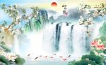 山水情荷花梅花图