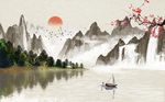 清新大气水中山水风景背景墙