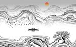中国风抽象水墨山水画客厅背景墙