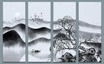中式手绘水墨风景画背景墙