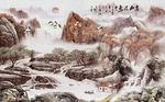 中式风景山水高山流水背景墙