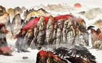 中国风流水生财国画工笔画背景墙