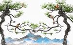 新中式松树背景墙