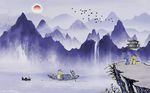 新中式抽象水墨山水瀑布背景墙