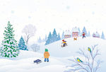 圣诞冬季雪橇卡通插画
