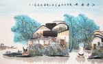 中国风水墨手绘江南瑞景背景墙
