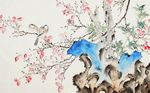 中国风水墨手绘花鸟背景墙