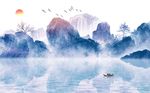 中式意境风景唯美水墨山水背景墙