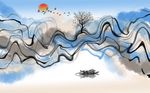 简约水墨抽象山水画背景墙
