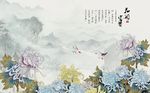花开富贵牡丹山水背景墙
