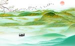 新中式绿色山水背景墙