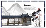 新中式创意长廊荷花山峦背景墙