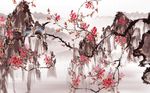 山树枝花鸟背景墙