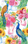 手绘水壶花卉花朵孔雀服装图案素