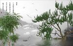 花鸟古树水墨山水新中式背景