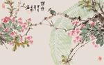 工笔手绘花鸟背景墙