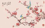 中国风手绘水墨花鸟背景墙