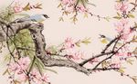 工笔画鸟语花香背景墙