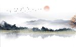 水墨创意山水壁画背景墙