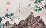 创意线条山峦牡丹装饰背景墙