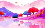 彩色树山水背景墙