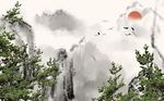 唯美山峦松树松鹤风景画背景墙