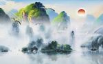 意境抽象水墨山水大雁背景墙