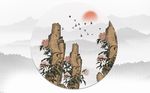 唯美圆形假山花卉背景墙