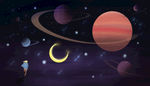 月亮 插画 黑夜 星空 意境
