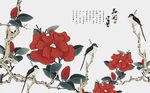 淡雅牡丹花鸟语花香背景墙