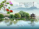 唯美风景画宁静致远花鸟背景墙