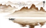 中国风禅意山水画背景墙