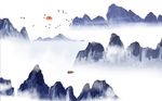 中式唯美意境水墨山水背景墙