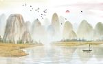 现代唯美山水风景背景墙