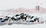 中式水墨画梦幻水乡背景墙