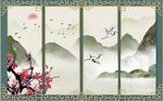 中式梅花远山大气山水背景墙