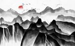 水墨高山流水意境山水背景墙