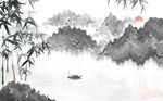 中式水墨山水竹子画背景墙